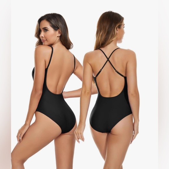 speerise Retro CrissCross Back One Piece Backless Tummy Control Adjustable Strap - Picture 1 of 10